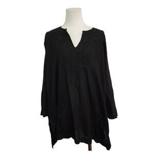 Women’s Handmade Black Shirt with Black Embroidery.